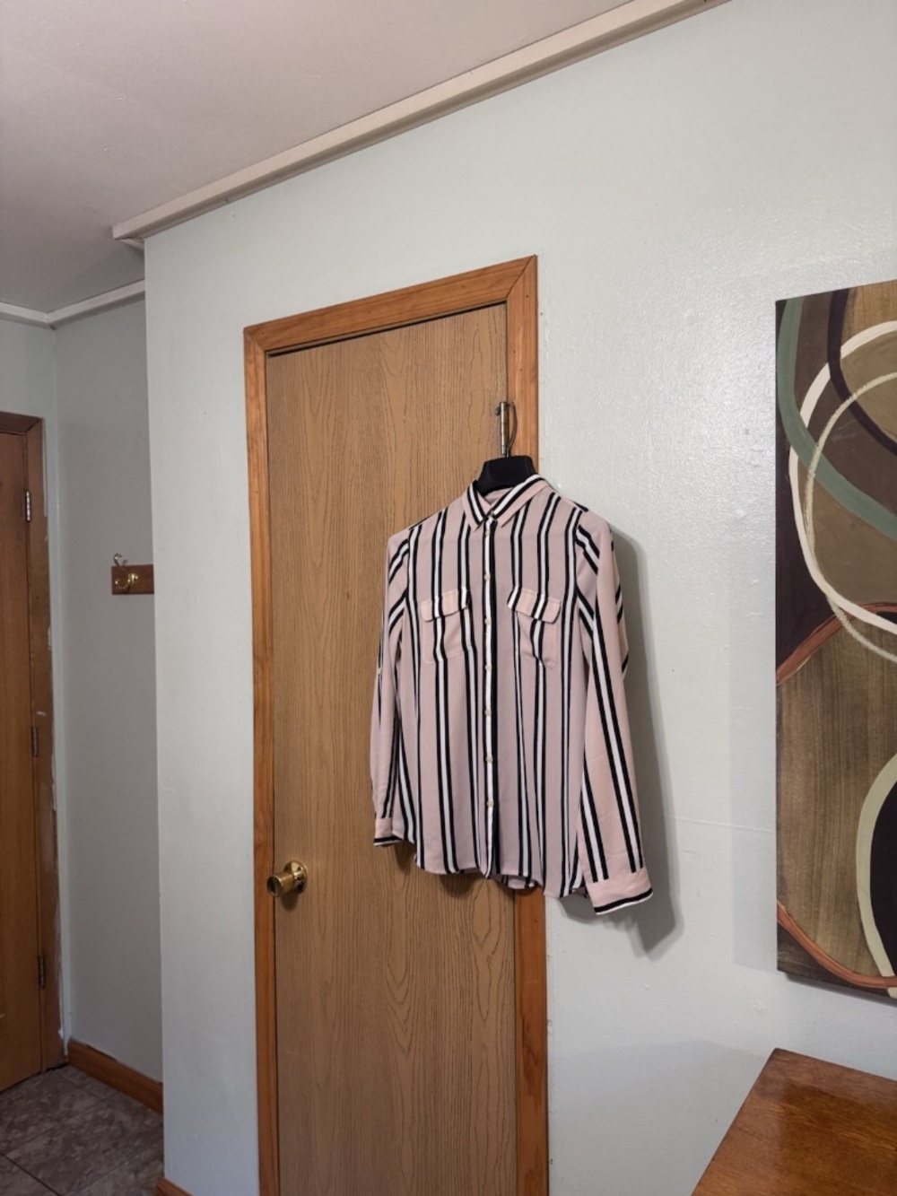 Ann Taylor Loft Medium Multi-Color w/Stripes Long Sleeve Button-Front Blouse